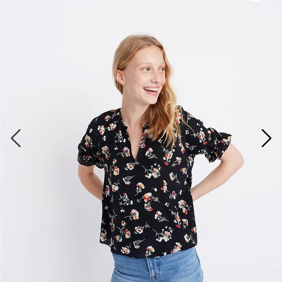 Madewell Silk Notched Ruffle-Cuff Top in Carnation Toss - Picture 2 of 8